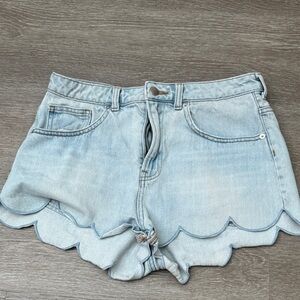 Light Blue Scalloped Denim Shorts